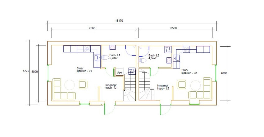 Plantegning 1 etasje. (A,B) Galleribilde