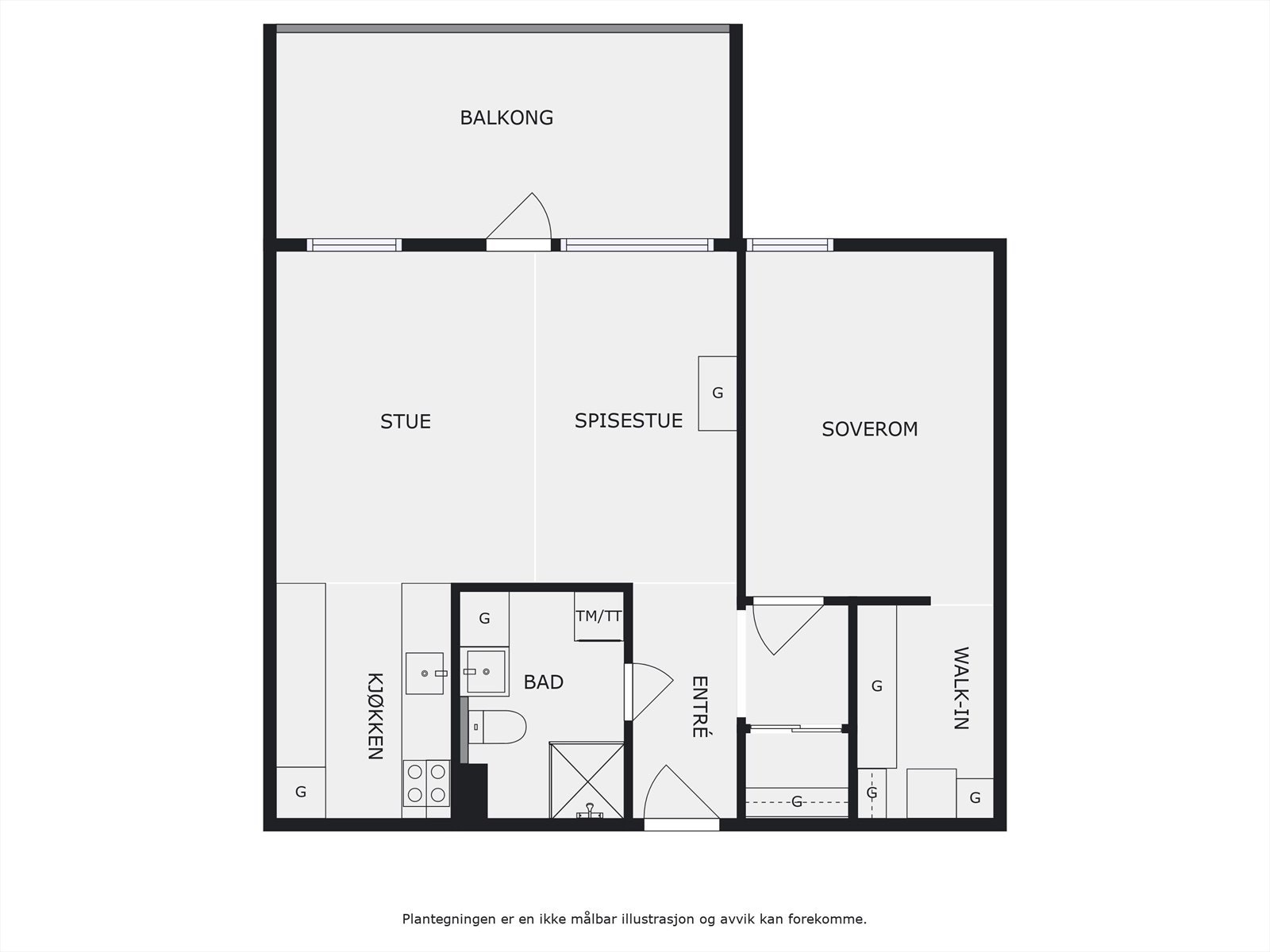 Plantegning. I tillegg disponerer leiligheten en kjellerbod på ca. 5m². Heis i bygget. Galleribilde