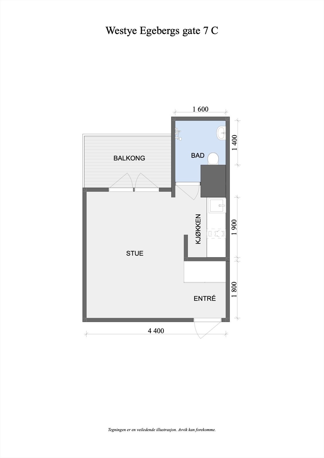 Planskisse. Leiligheten disponerer både en kjeller og loftsbod. Galleribilde