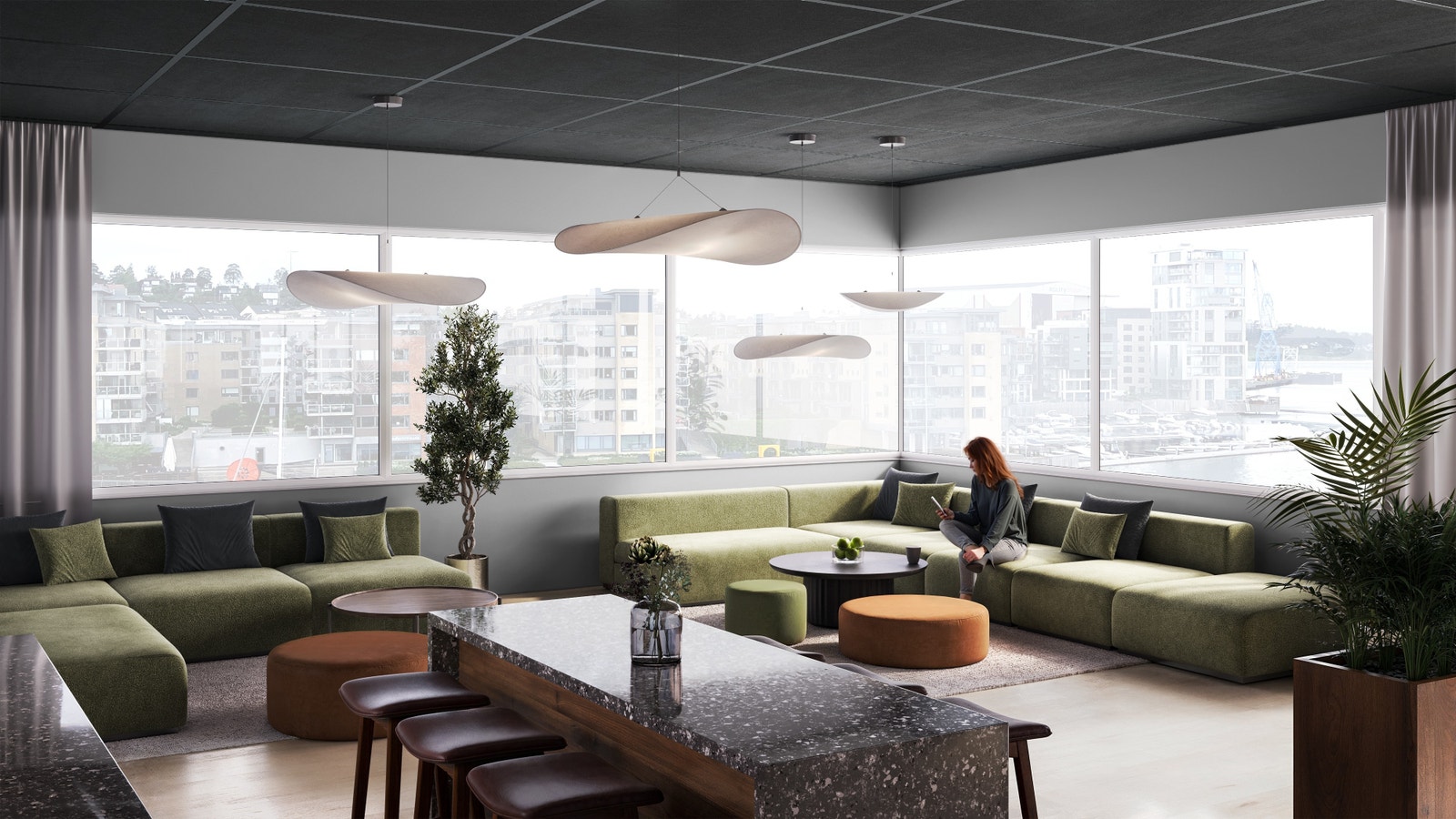 Illustrasjon fra 4.etg mot Kaldnes (vest) etter en eventuelt ombygging. Galleribilde