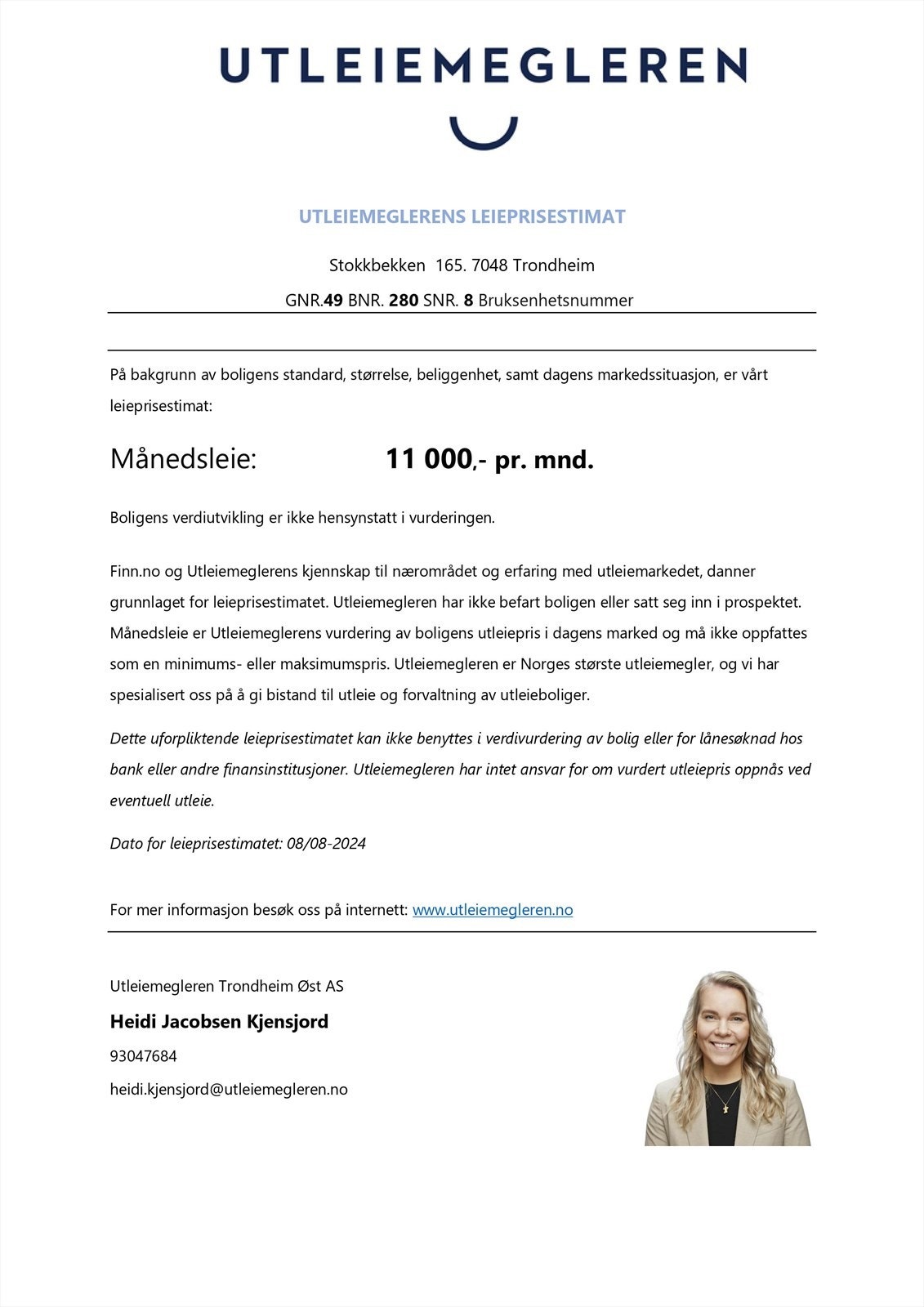 Utleiemegleren har estimert en utleieinntekt på leiligheten til kr. 11 000,- pr. måned. Galleribilde