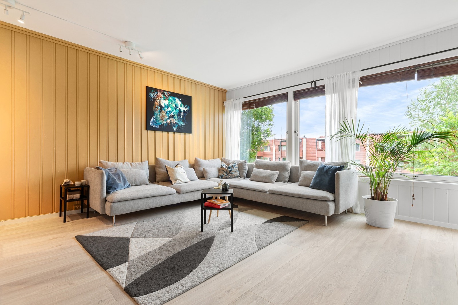 Store vindusflater som sørger for en svært lys leilighet. Galleribilde