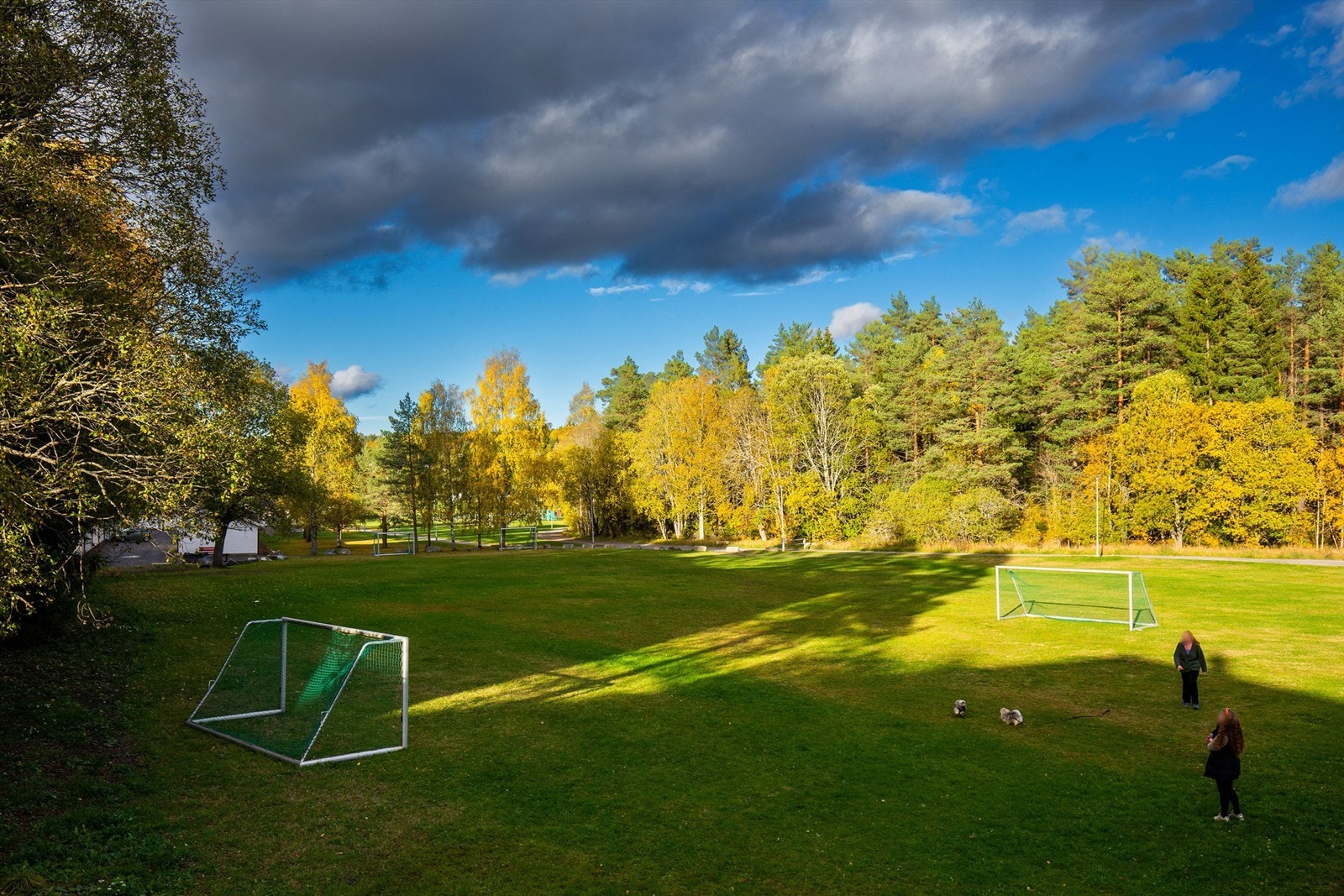Kort vei til Haraløkka idrettsanlegg med tennisbane, to kunstgressbaner, treningsapparater og 200 meter løpebane. Galleribilde
