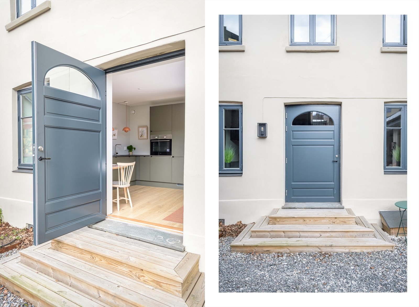 Inngangen fra bakgård funker som både entré og forlengelse av leiligheten. Galleribilde