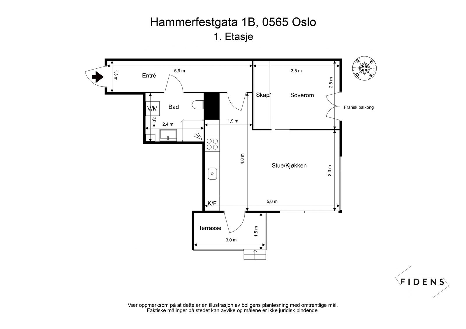 Plantegning - Leiligheten disponerer også en kjellerbod på ca. 8m² Galleribilde