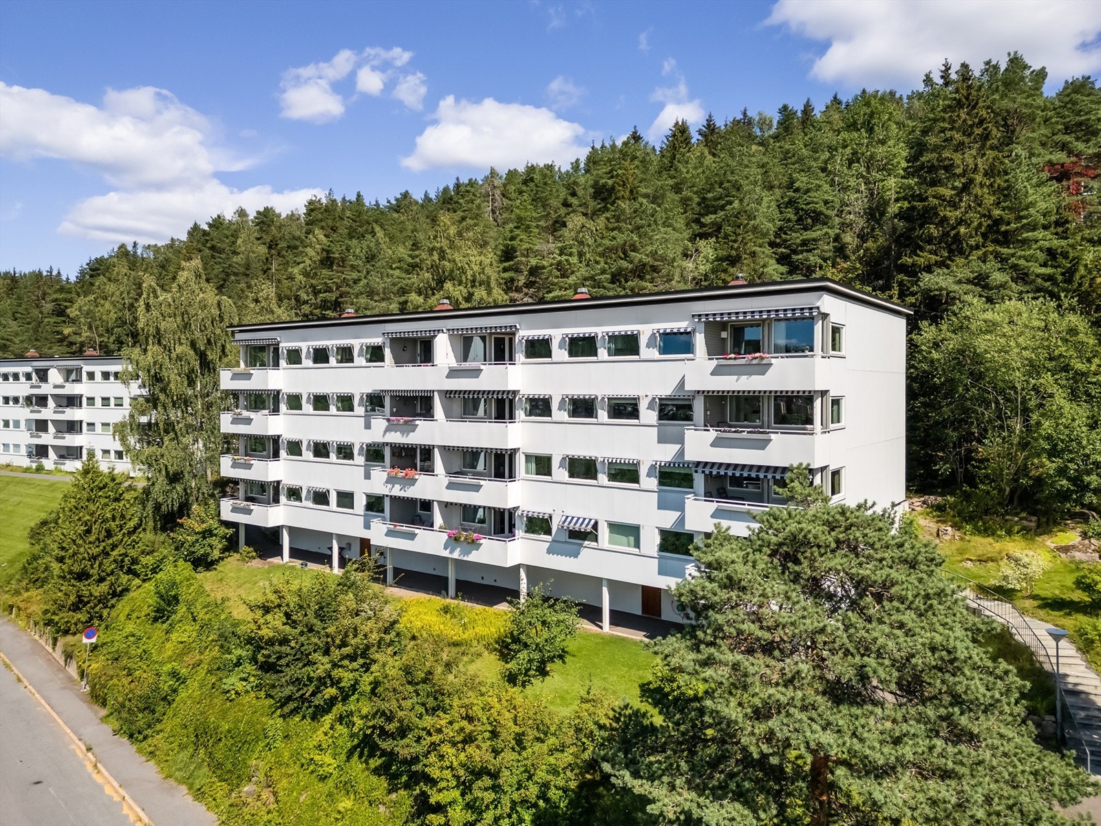 Fasaden med Lillomarka i bakgrunnen. Galleribilde