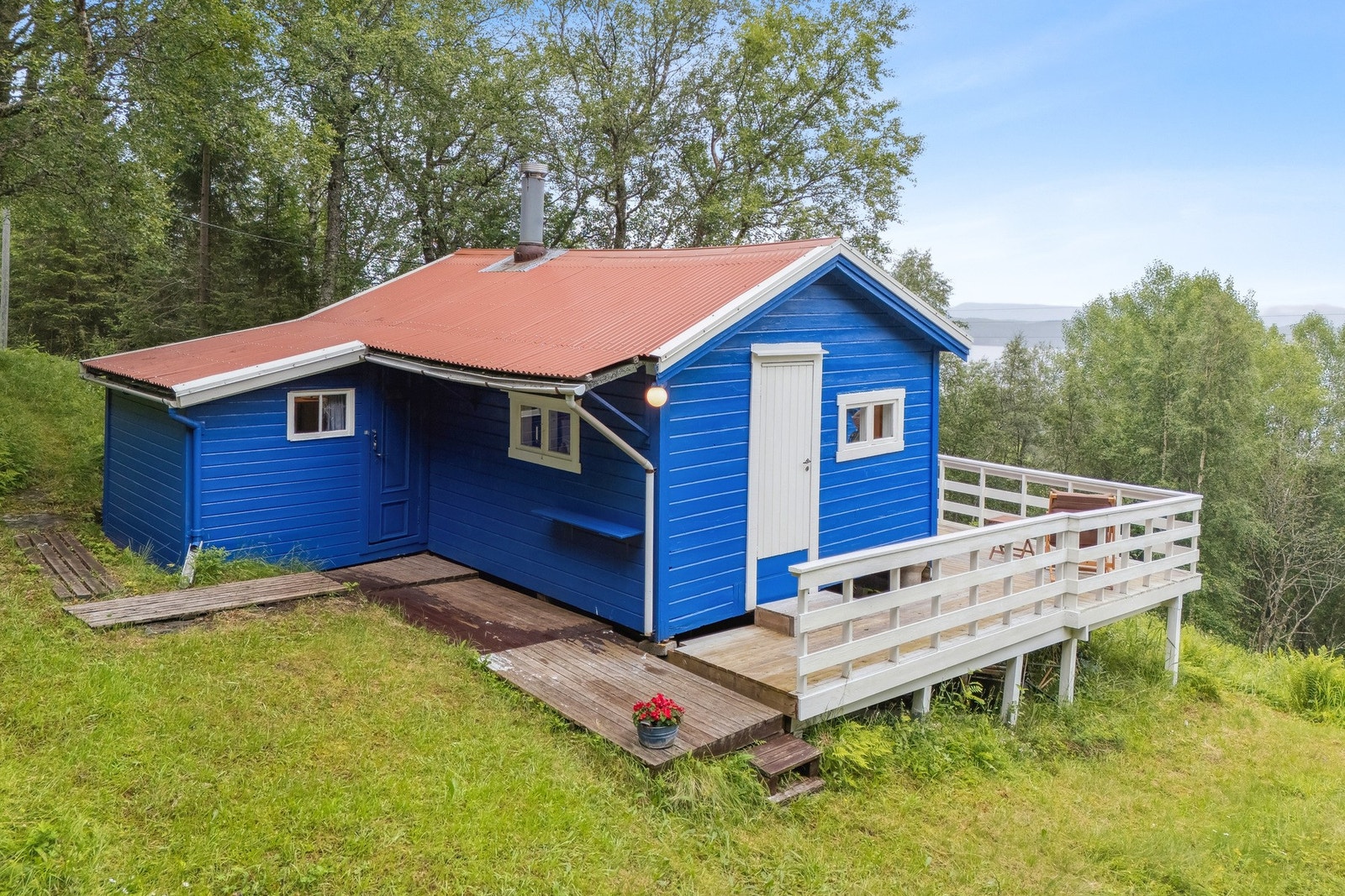 Det er kun 300 meter ned til Soløyvannet og i umiddelbar nærhet er det bla flotte turterreng og alpinbakke. Galleribilde