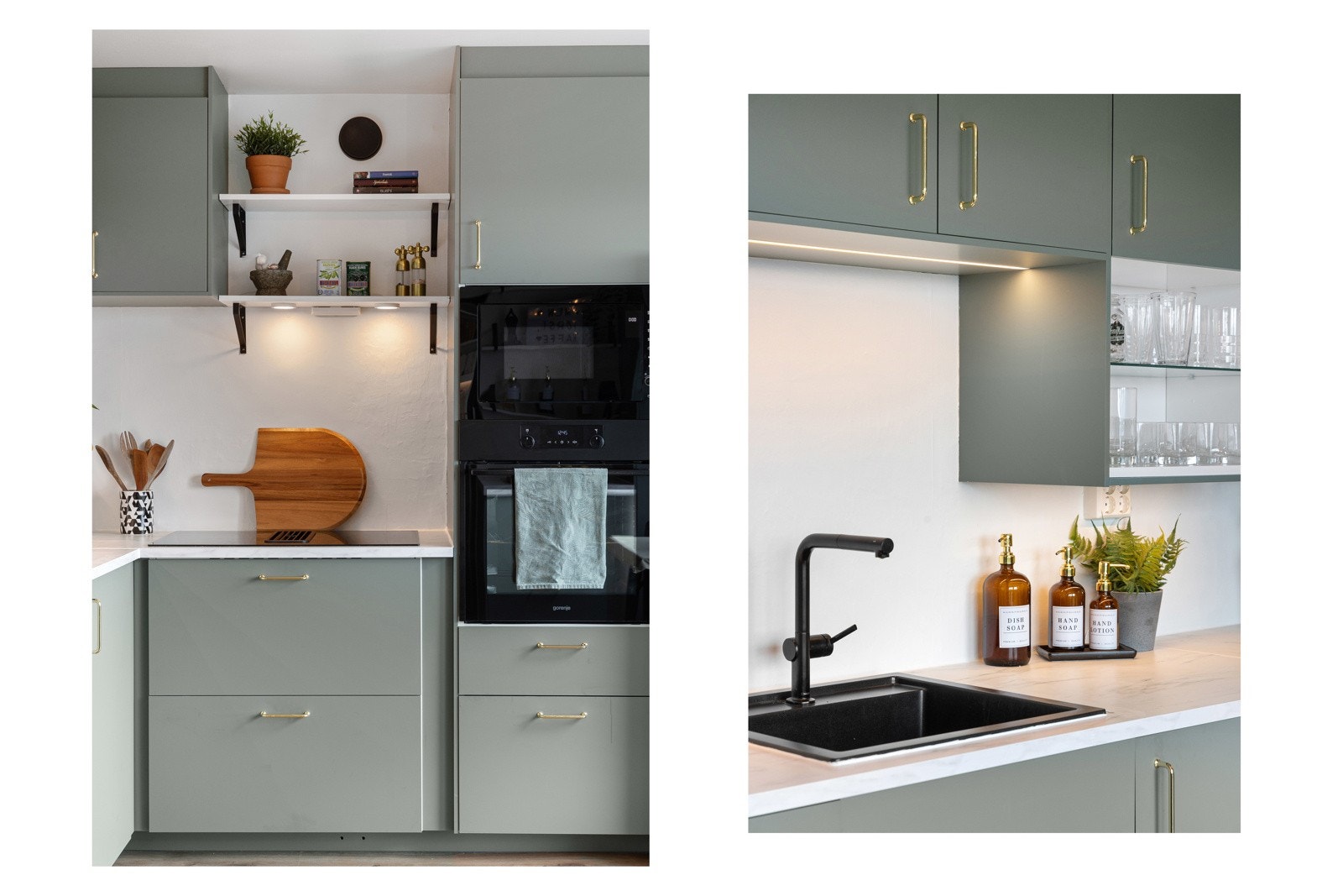 Platetoppen er av typen med integrert ventilator. Det er også godt med stikkontakter og belysning på kjøkkenet. Galleribilde