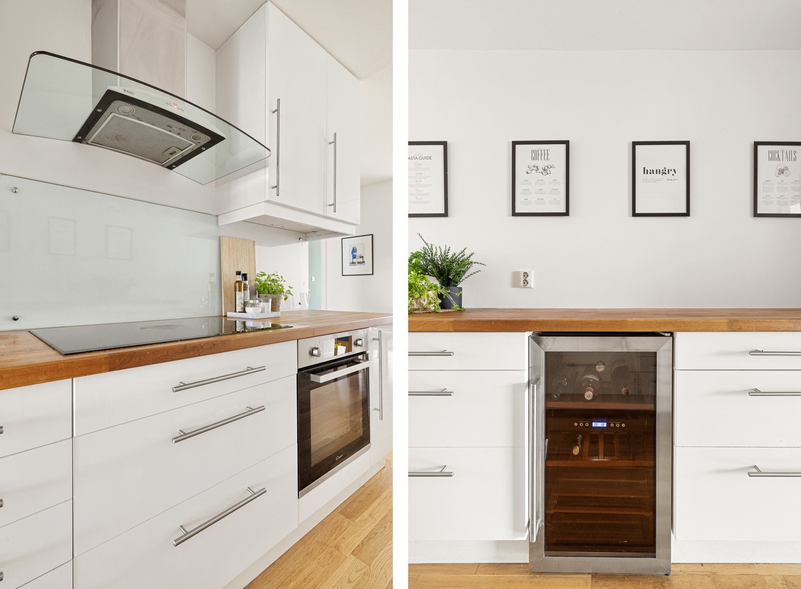 Av integrerte hvitevarer har du stekeovn, platetopp. Det er plass/opplegg for kjøleskap, oppvaskmaskin og vinskap og veggmontert ventilator. Galleribilde