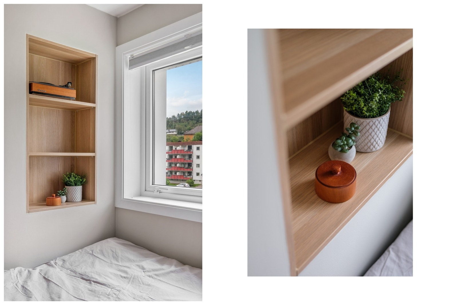 Legg merke til denne flotte innebygde hyllen - stilrent og moderne uten tvil. Galleribilde