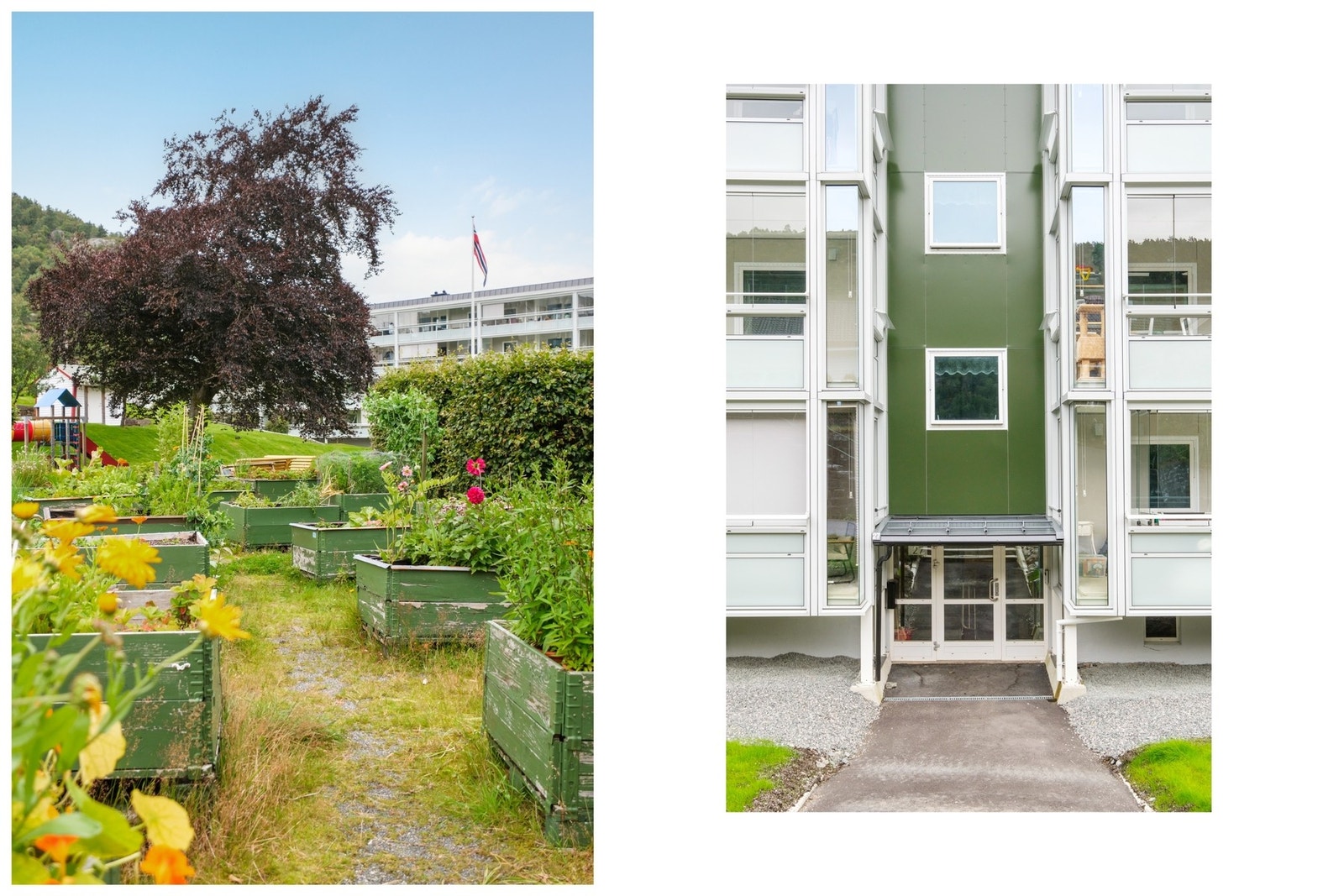 Tomten er flott opparbeidet med interne veier, grøntarealer og diverse prydbusker og beplanting. Galleribilde