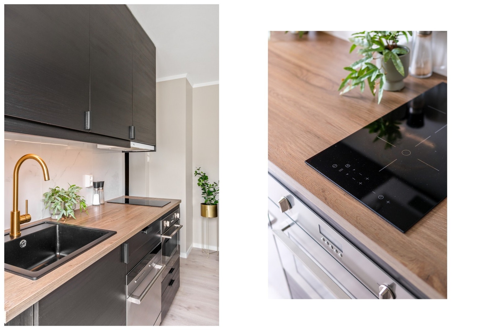 Integrerte hvitevarer: Stekeovn fra Smeg, platetopp m/induksjon fra IKEA og oppvaskmaskin fra Siemens. Galleribilde