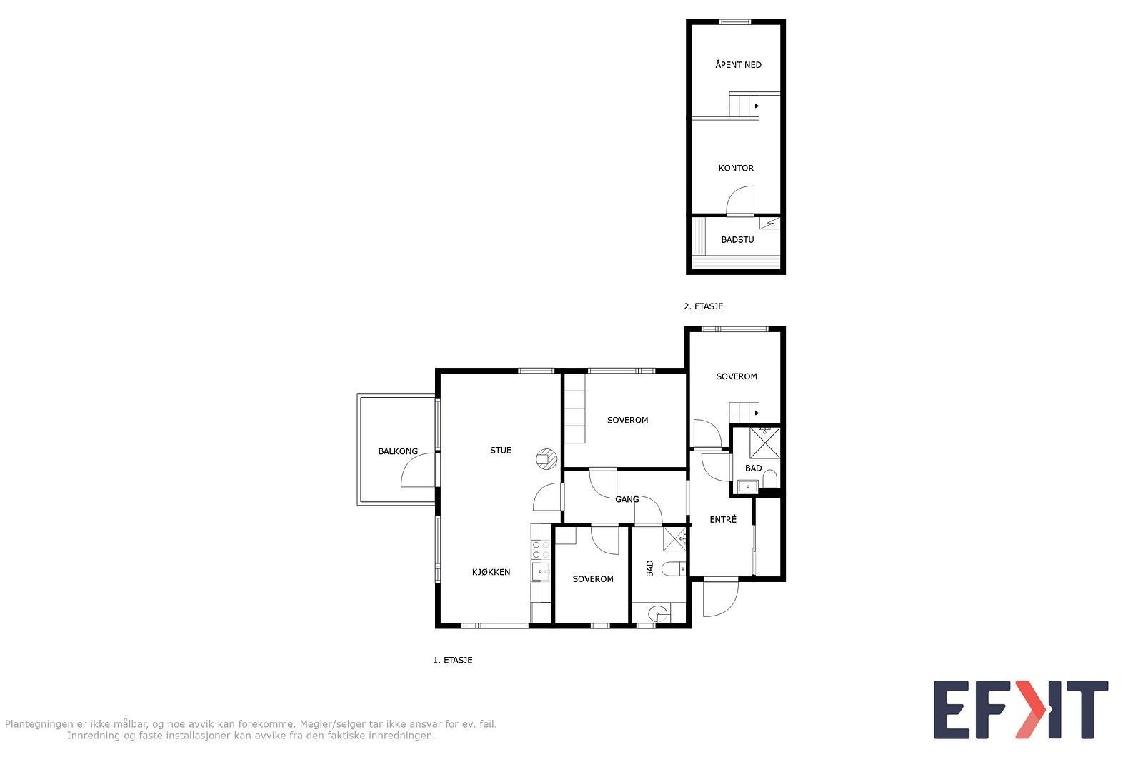 Plantegning av hovedetasje og hems. Galleribilde