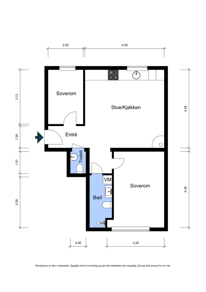 Plantegning med mål. Galleribilde