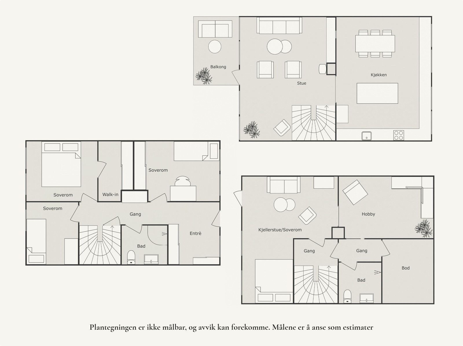 Rekkehuset går over 3.etasjer med 4 soverom og 2 bad. Galleribilde