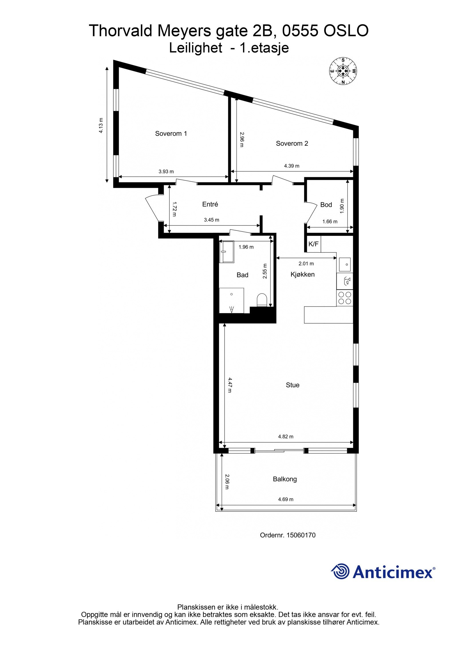 Plantegning med mål. Galleribilde