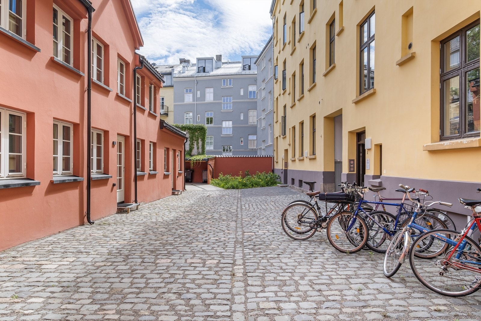 Bakgård med sykkelparkering. Galleribilde