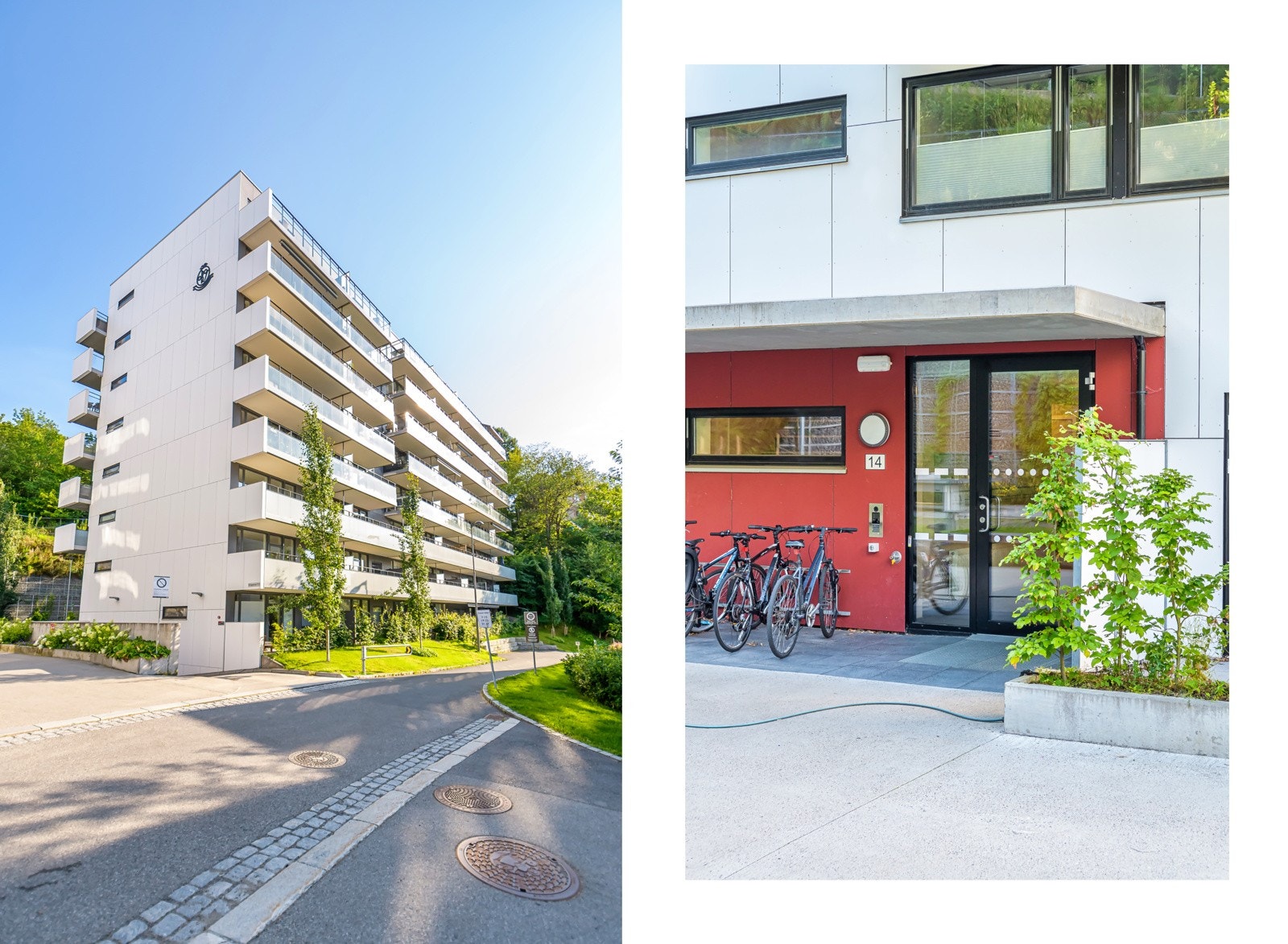 Fasade av bygget, leiligheten ligger i 3.etasje på enden. Velkommen til en hyggelig visning! Galleribilde