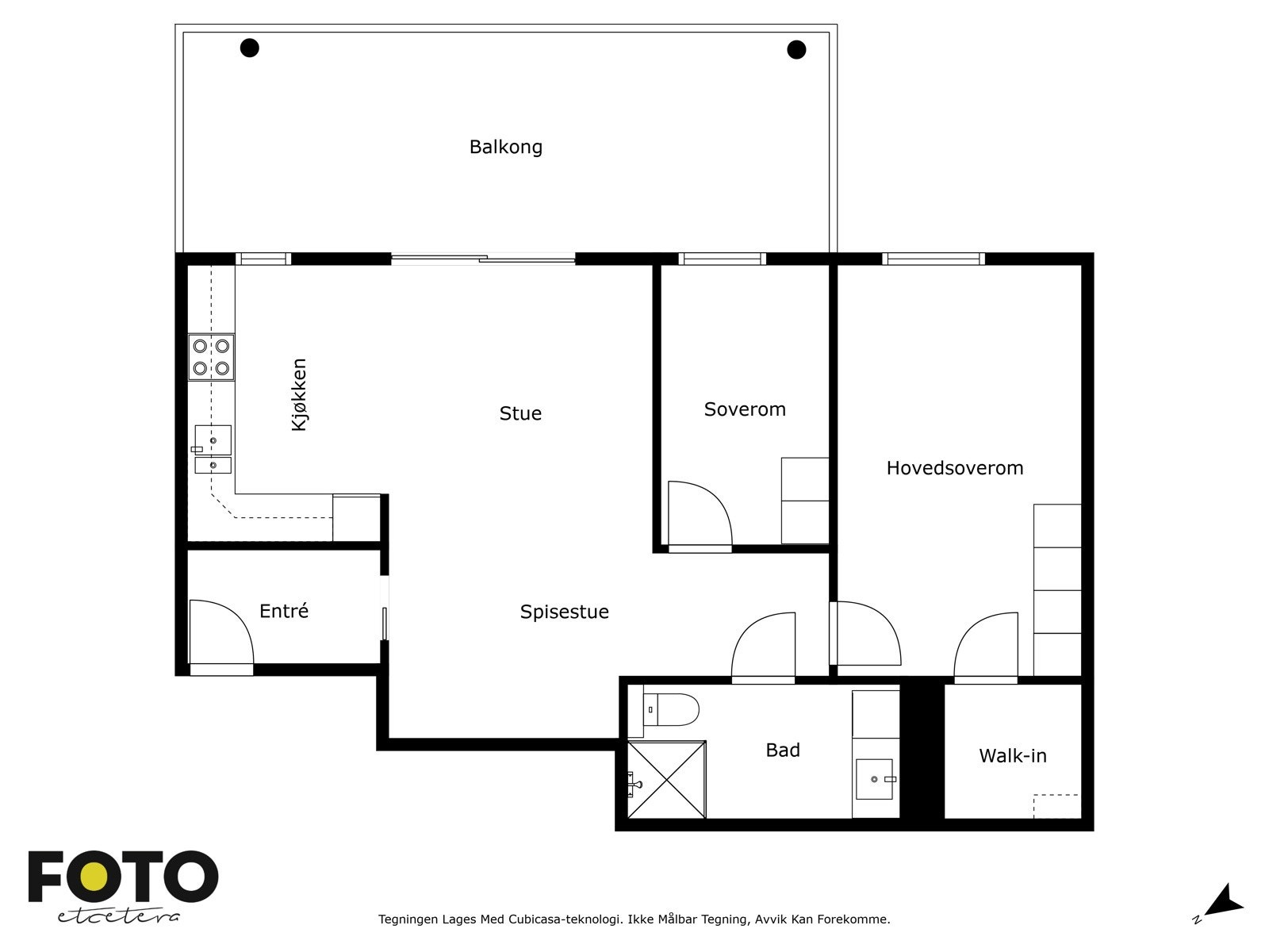 3-roms leilighet med alt på ett plan. Leiligheten ligger i høy 2.etasje (Ønsker man større stue kan man fjerne et soverom) Galleribilde