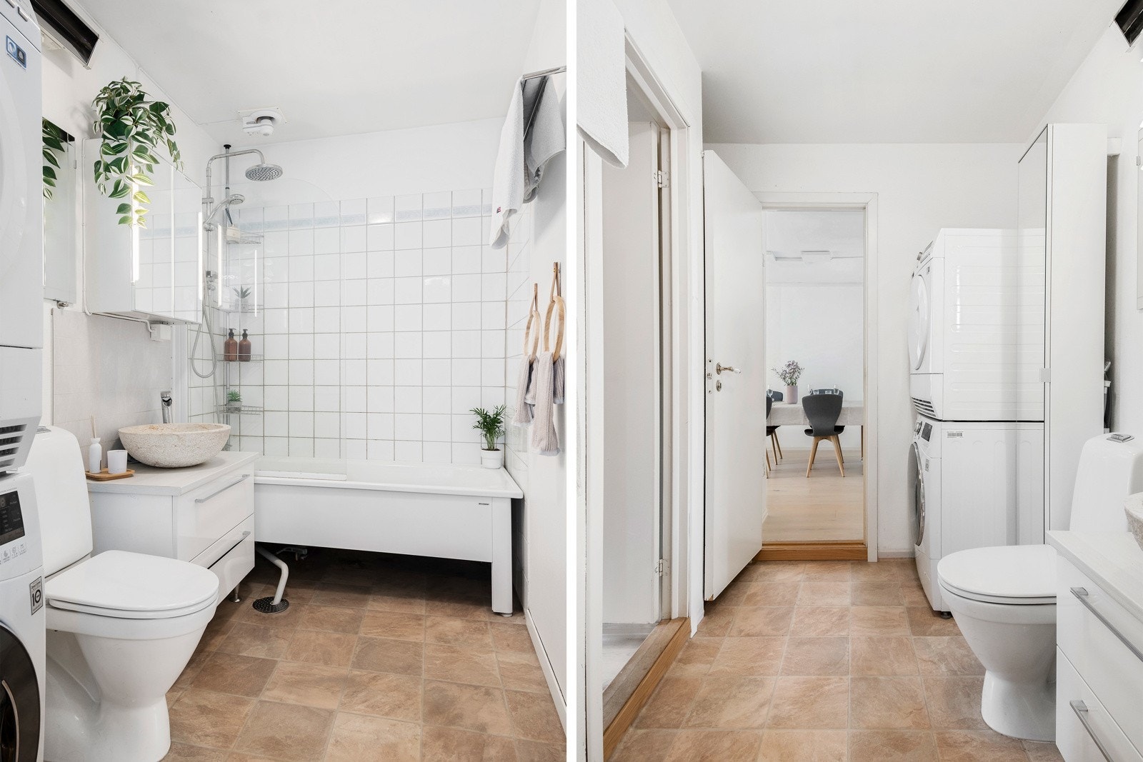 Bad hvor det er montert servantskap, servant, armatur, toalett, badekar og gulvbelegg i 2020. Dusjarmatur fra 2021 Galleribilde