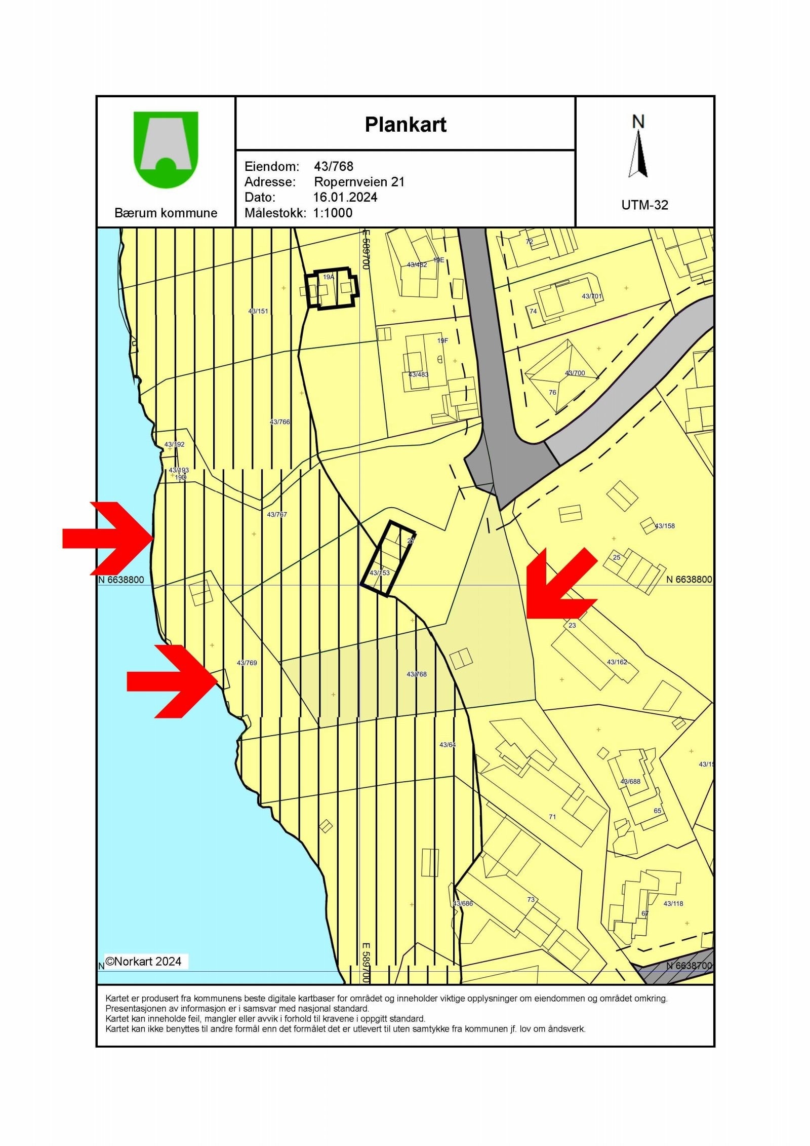 Plankart som viser alle tomteparsellene (bnr 767, 768 og 769) Galleribilde