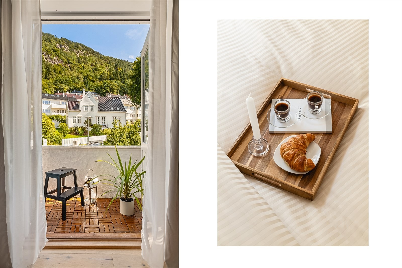 Fra soverommet er det utgang til balkongen med utsikt mot byfjellene og hagen. Galleribilde