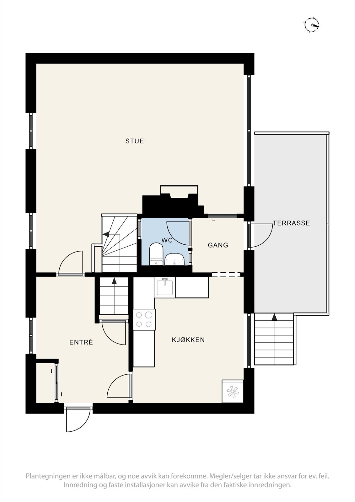 Eiendommen går over tre plan. Her er plantegningen fra 1.etasje. Galleribilde