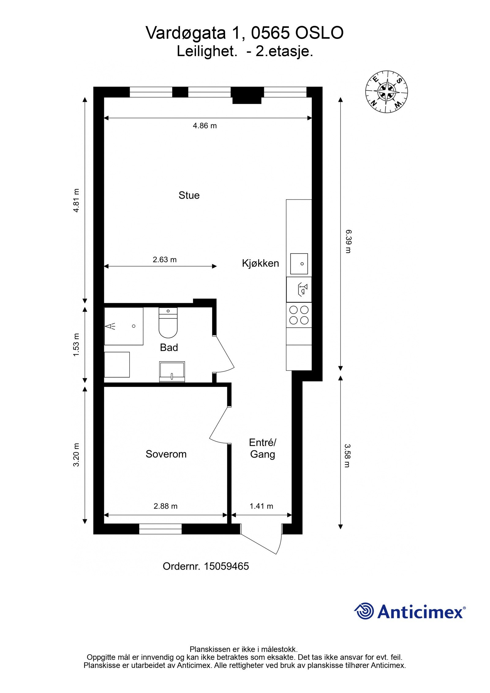 Plantegning med mål. Galleribilde