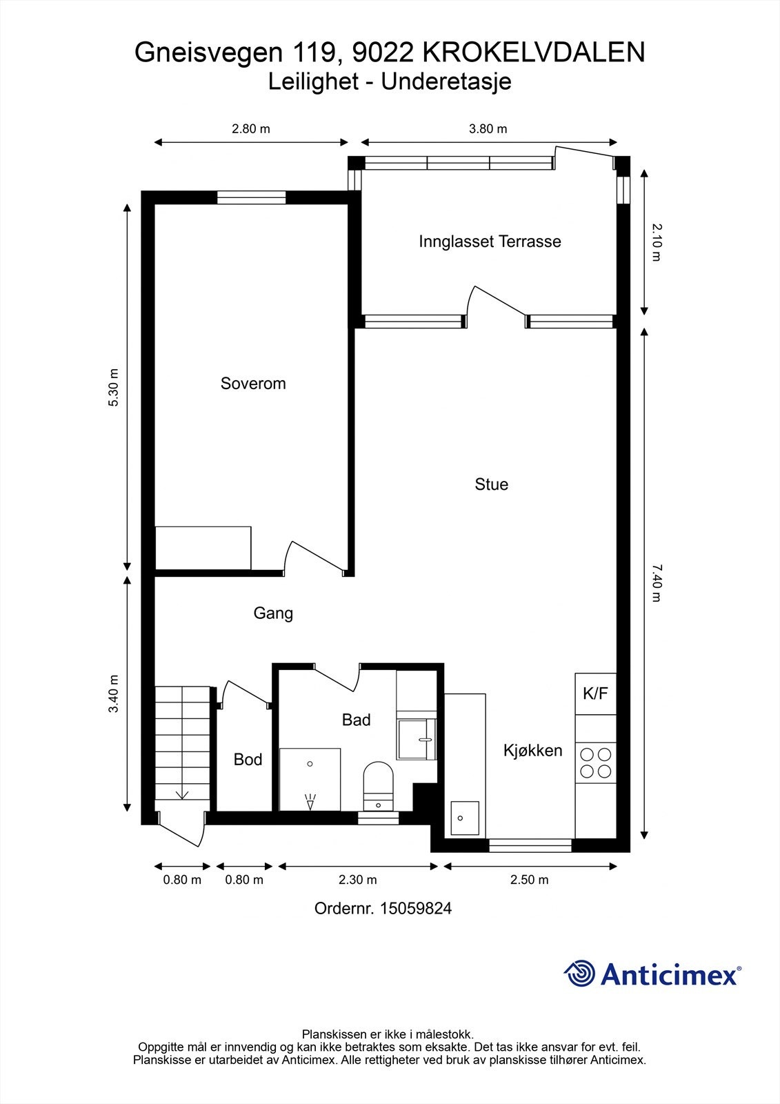 Plantegning - leilighet i underetasje med inngang fra gateplan. Galleribilde