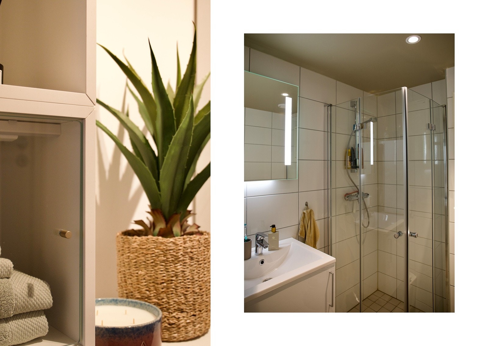 Flislagt bad med varme i gulvet og downlightsbelysning. Galleribilde