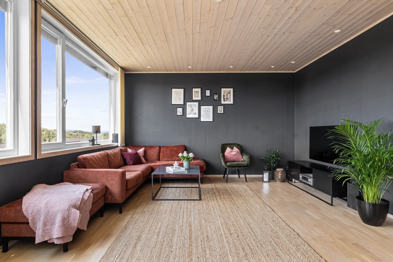 Stuen har også store vindusflater som gir godt med lys og montert utvendig screens. Galleribilde