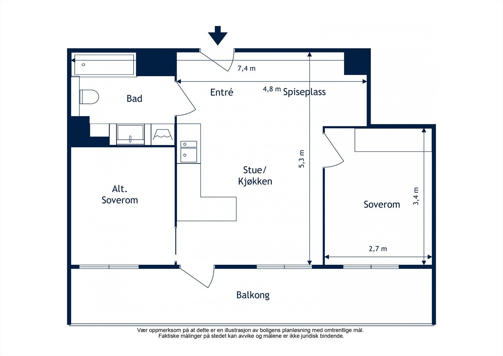 Illustrasjon: Alternativ planløsning som viser et soverom nr 2. Galleribilde