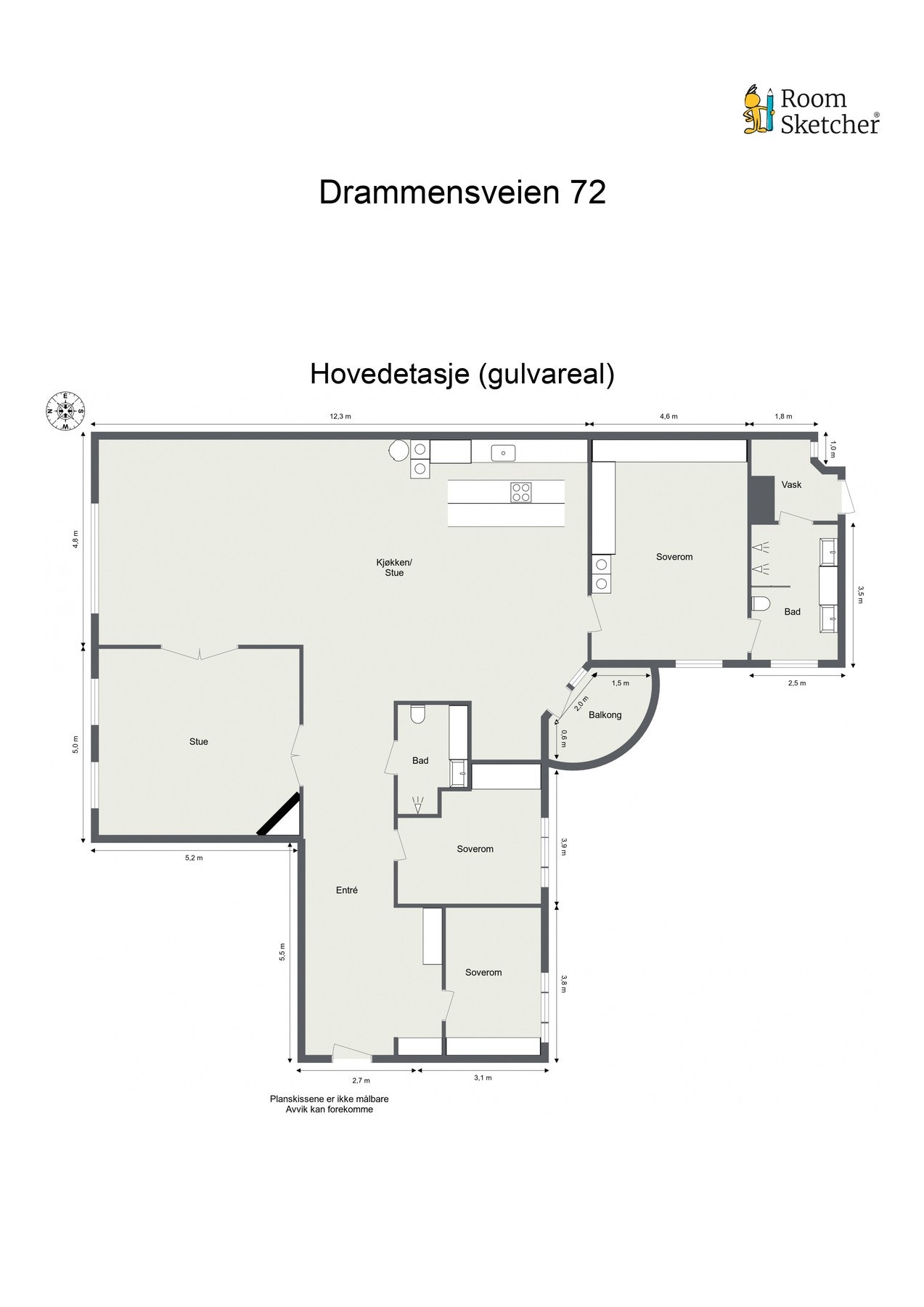 Plantegning. Leiligheten ligger i byggets 4. etasje. Galleribilde