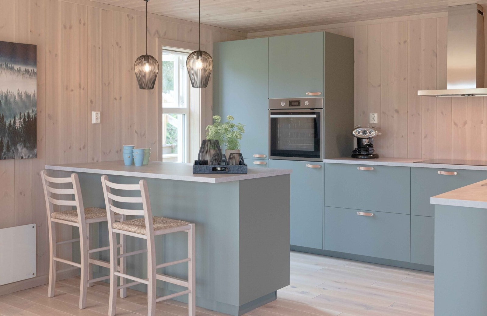 Foto fra kjøkken i vår visningshytte på Hellerudsletta Galleribilde