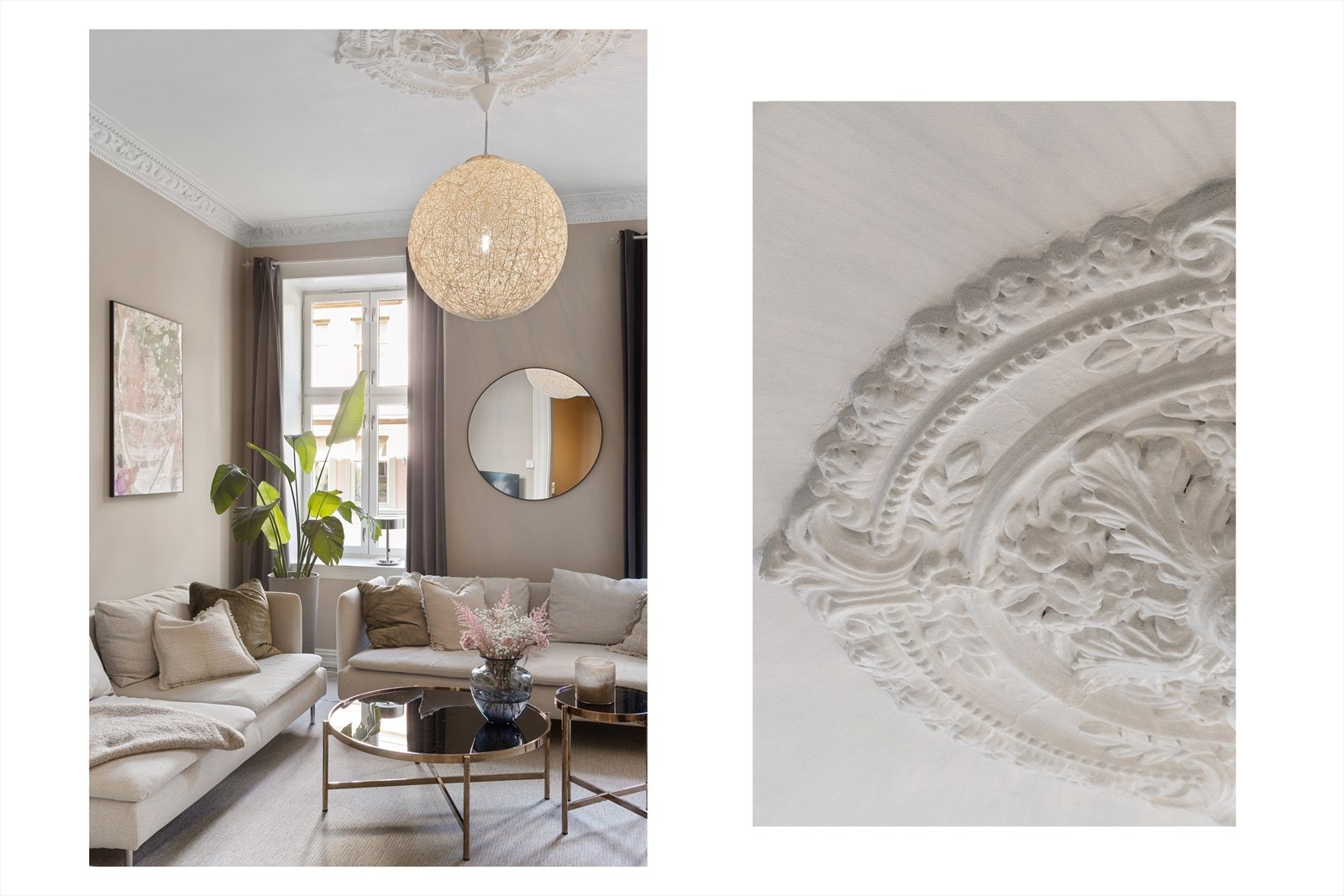 Det er fullt av klassiske detaljer rundt om i leiligheten. Galleribilde