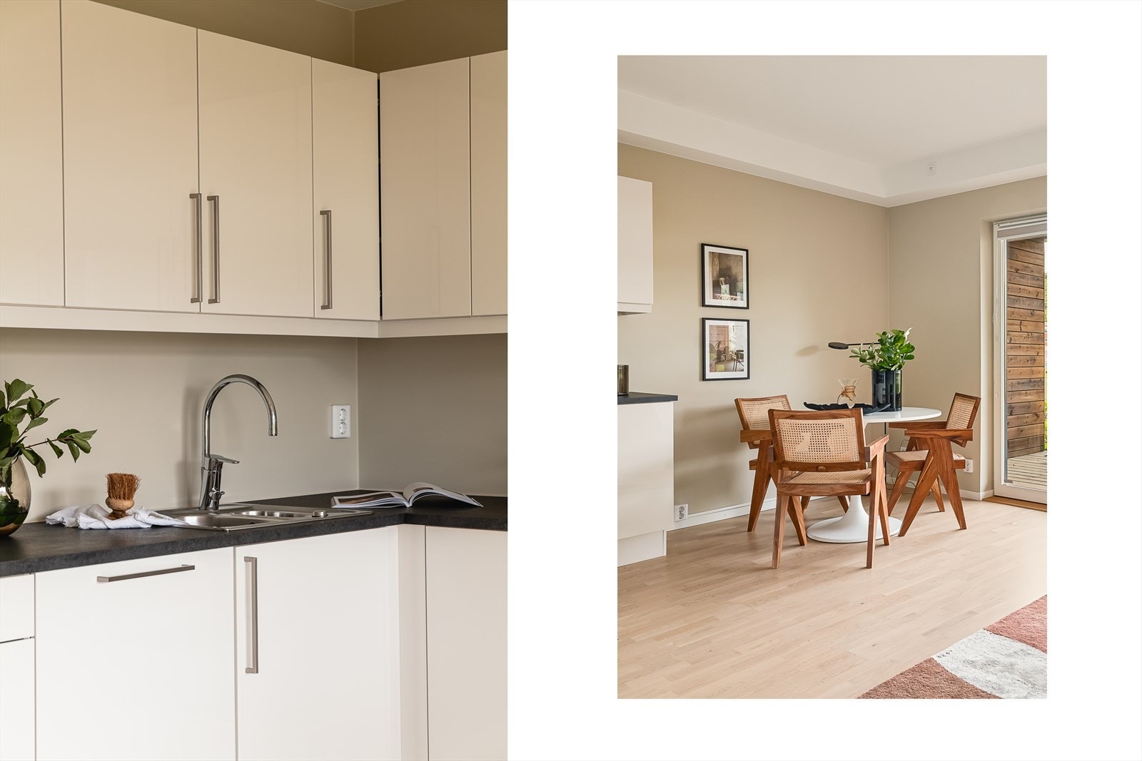 Integrert stekeovn, platetopp og oppvaskmaskin. Frittstående kjøleskap med fryser. Galleribilde