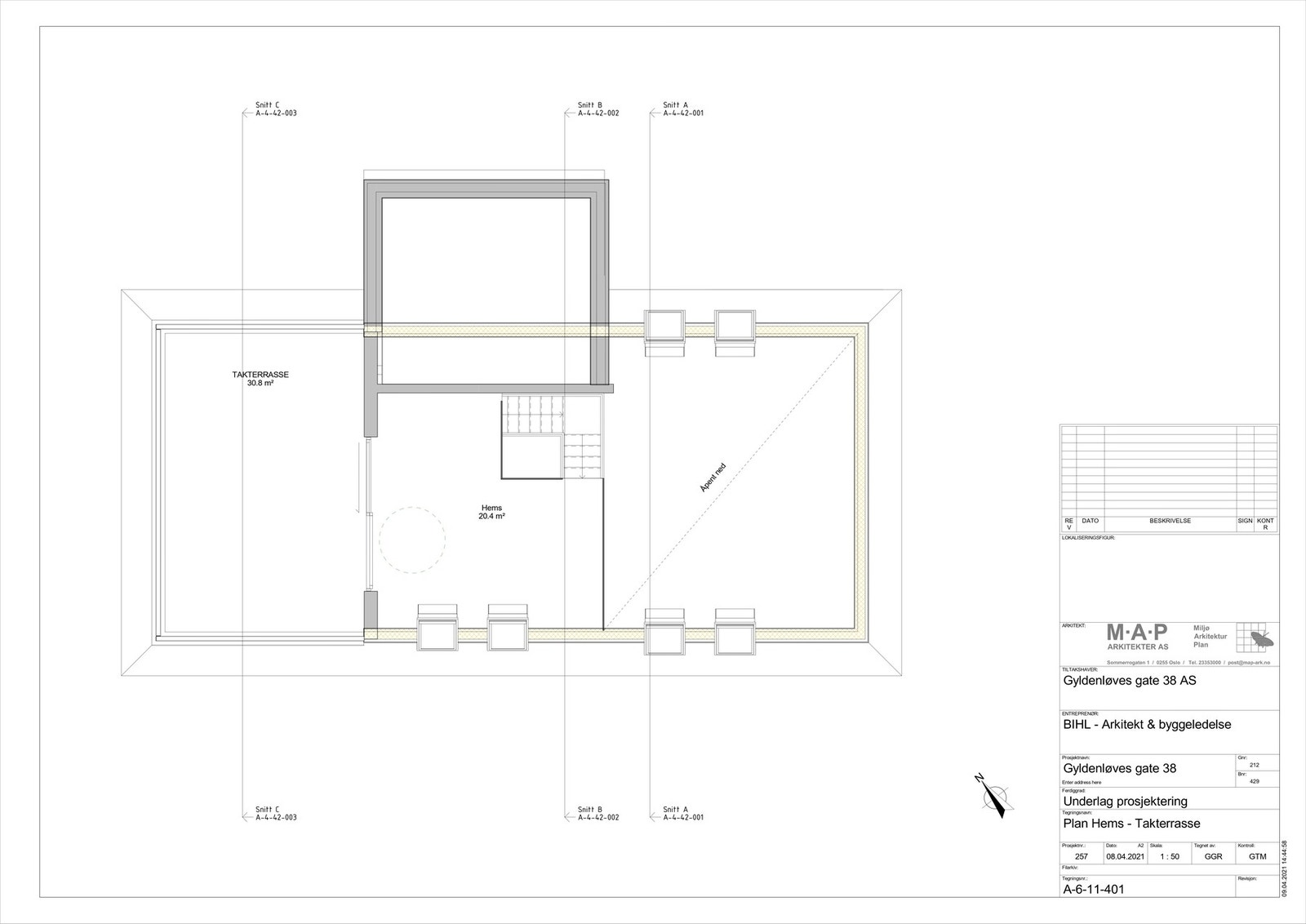 Plantegning hems/tak-plan. Galleribilde