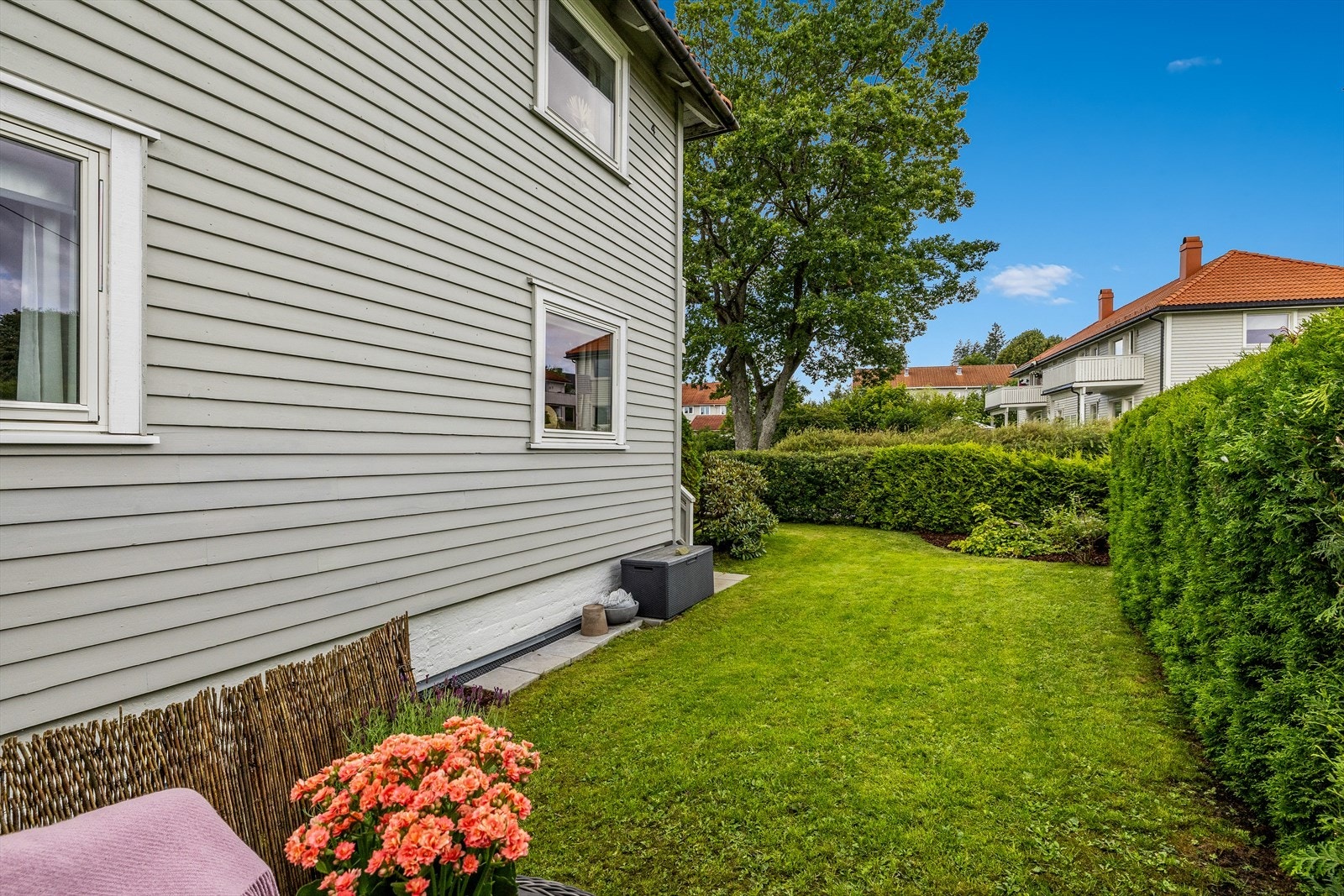 Lekker beplantning som gir en skjermet og lun følese i hagen. Galleribilde