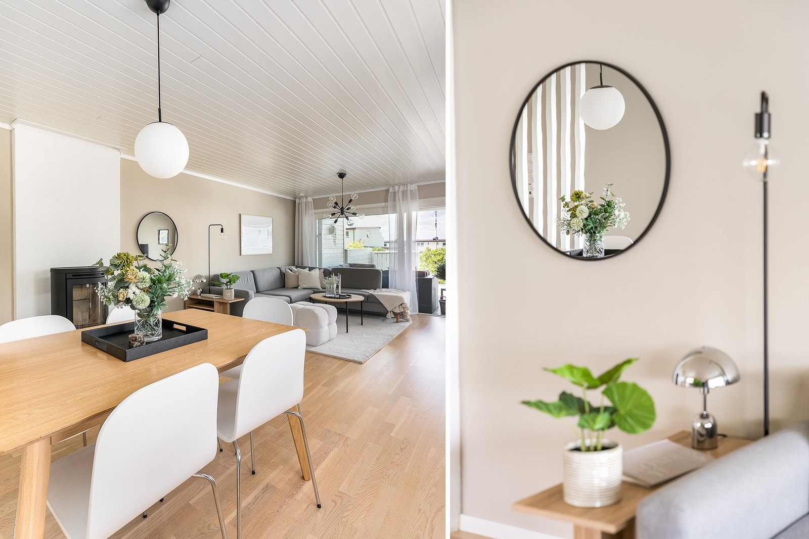 Peis sentralt i stuen er til glede for både sofakroken og spisebordet. Galleribilde