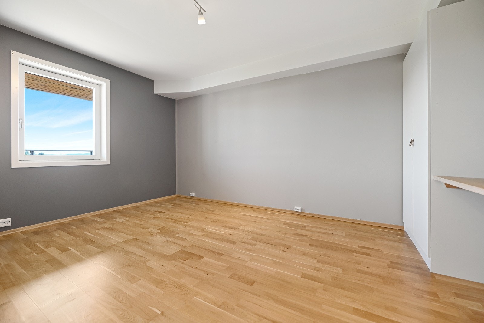 Leiligheten har et romslig soverom med god plass til dobbeltseng og annet møblement. Det er plass til flere garderobeskap med plass til det du trenger av klær, vesker og sko. Galleribilde