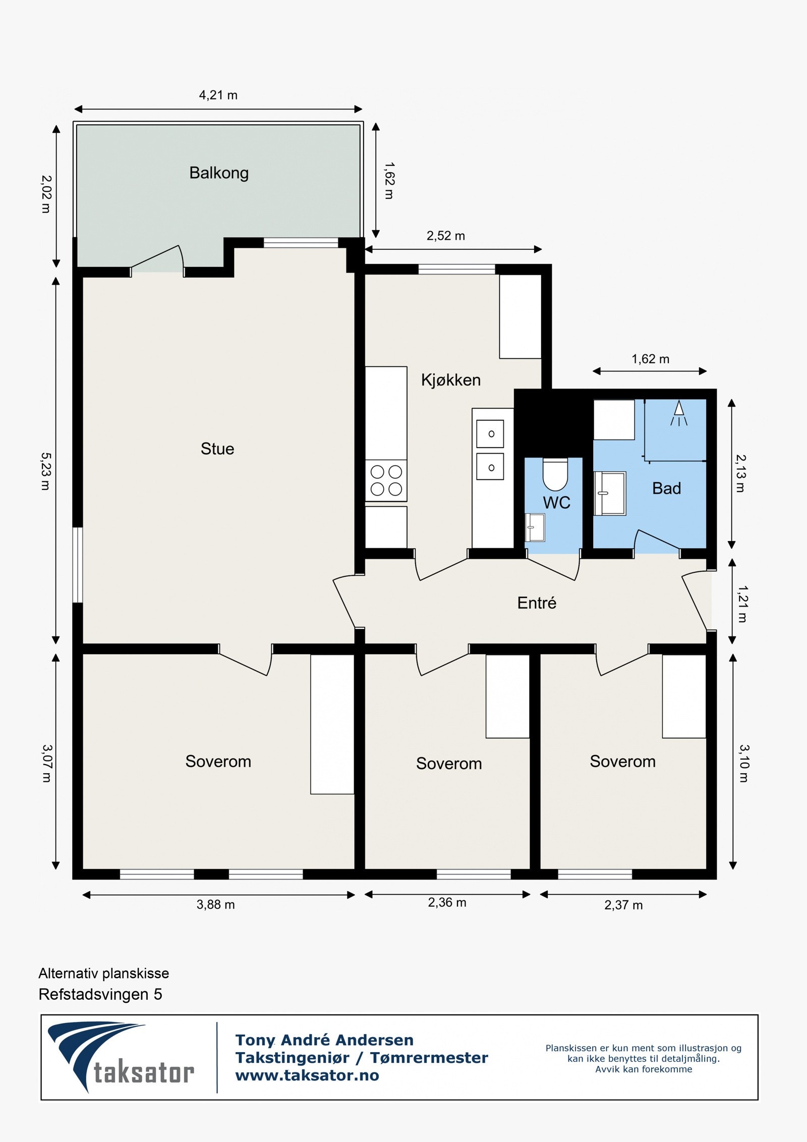 Opprinnelig planløsning med 3 soverom (døren ut i gang er blendet med plate). Galleribilde