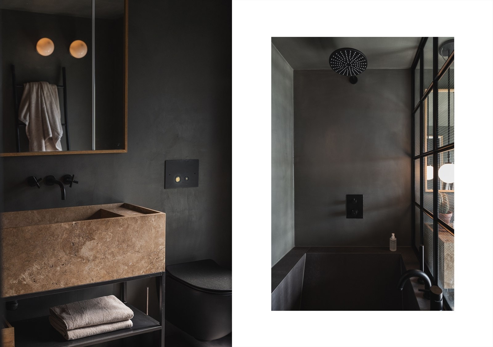 Badekaret er spesialtilpasset med delvegger av stål og glass. Badekaret har sortbelagt ettgrep armatur med kran, håndholdt dusjhode og regnfall. Behagelig varme i gulv Galleribilde