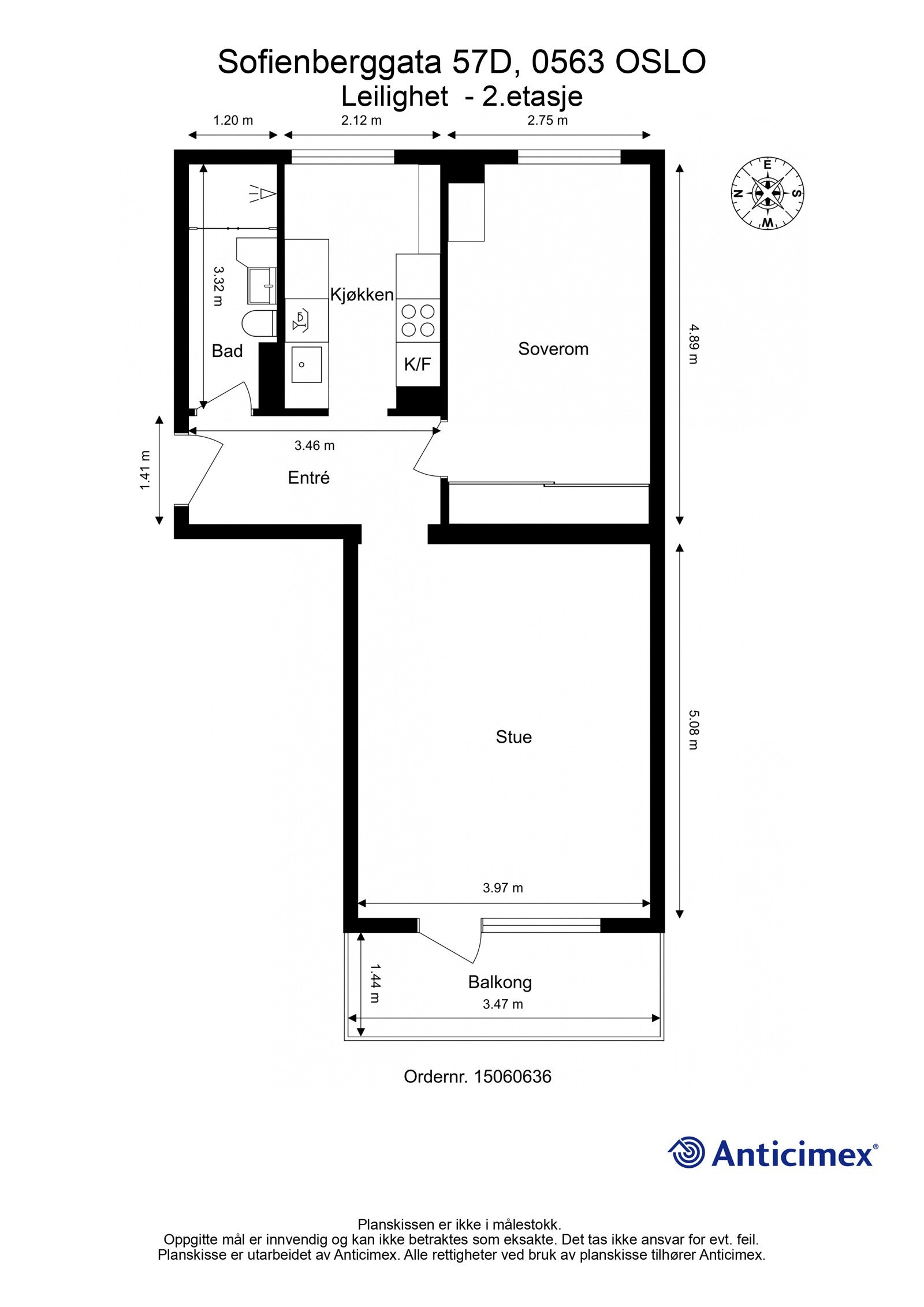 Plantegning med mål. Galleribilde