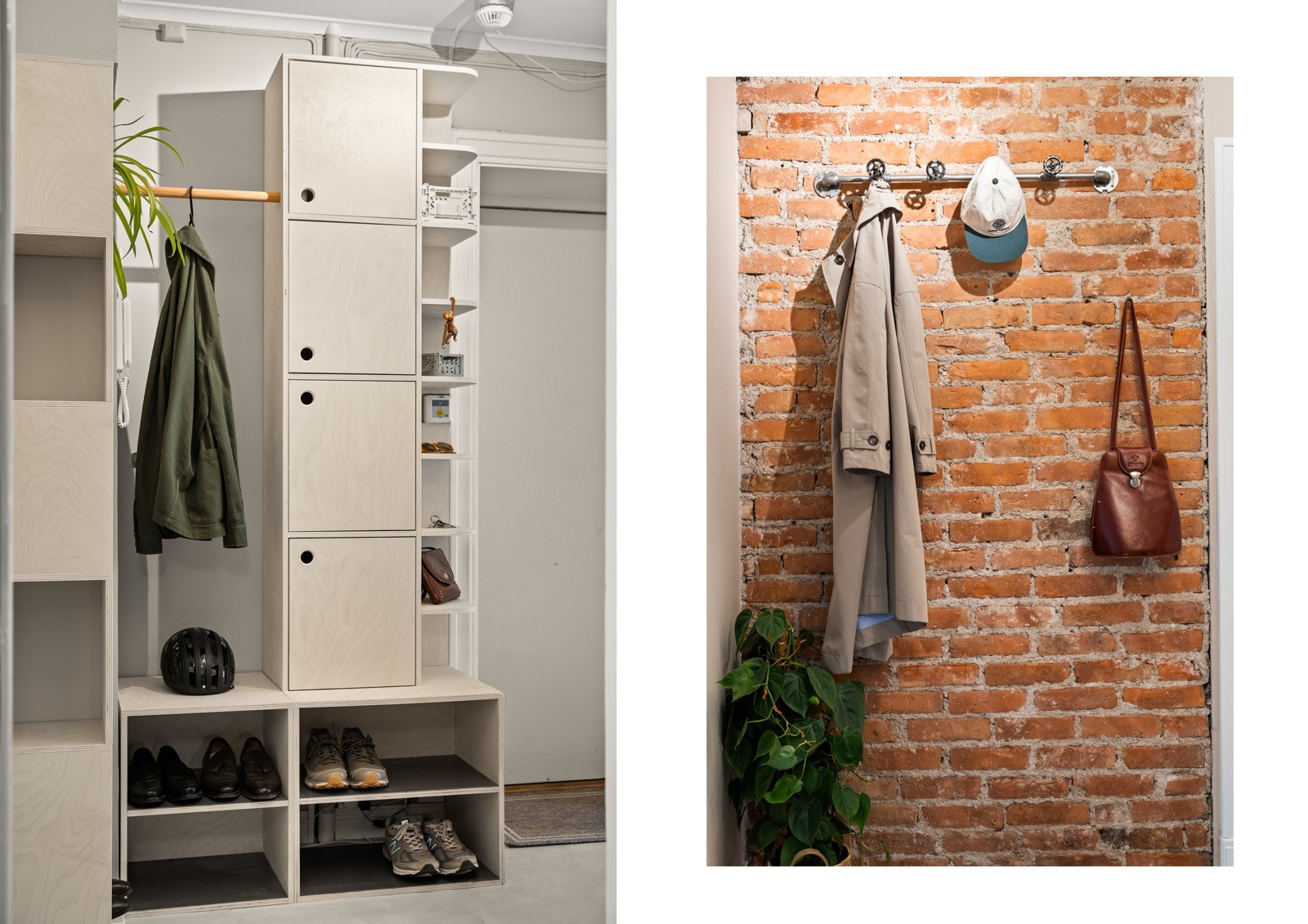 Spesialtilpasset garderobe og oppbevaringsmøbel tegnet av student ved Arkitektur og Designhøgskolen i Oslo. Galleribilde