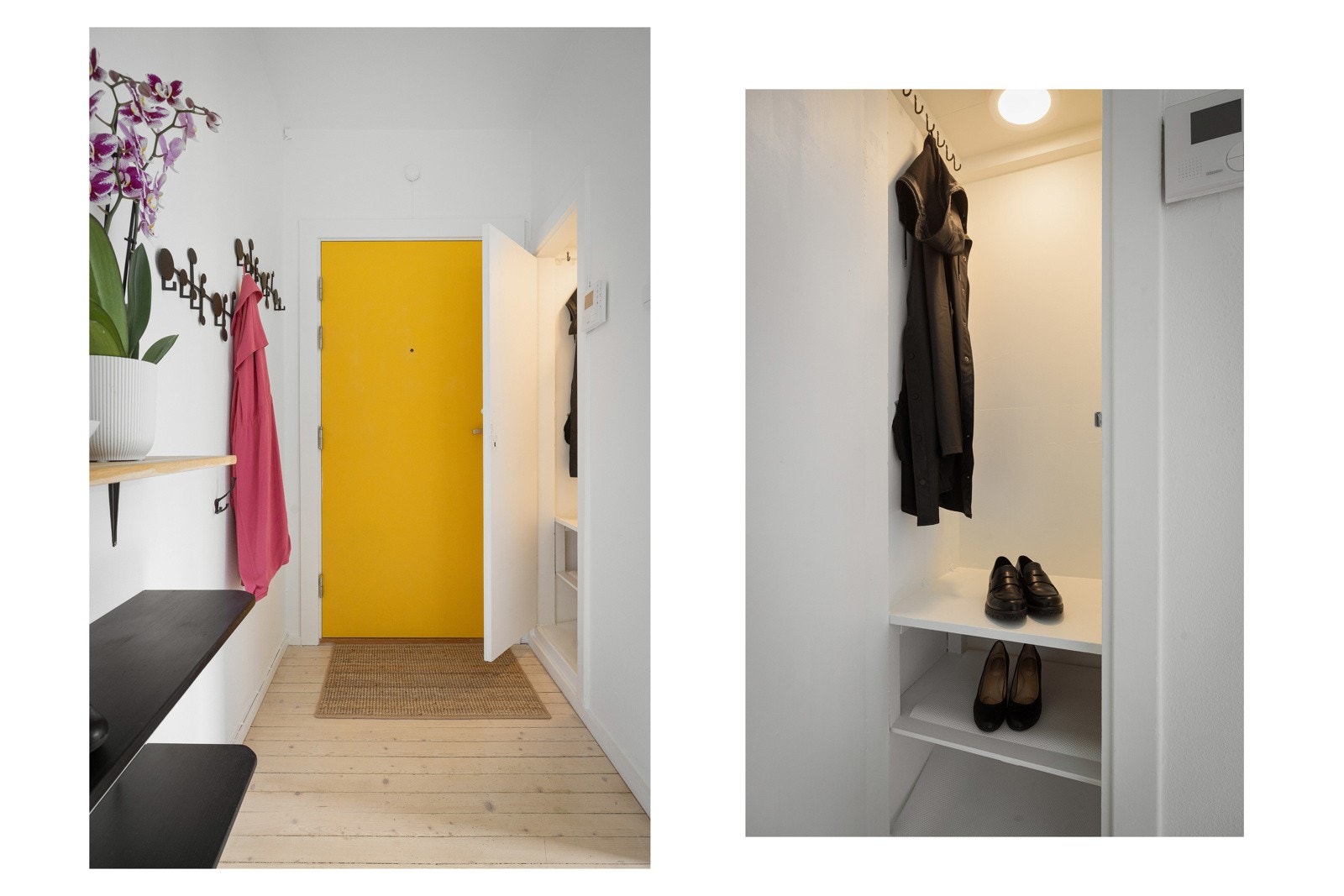 Entréen har plassbygget kott, ypperlig for å gjemme bort yttertøy og sko. Galleribilde