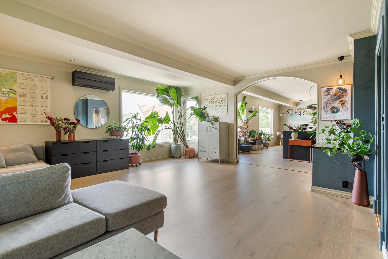 Romslig stue i rom ved siden av kjøkken Galleribilde