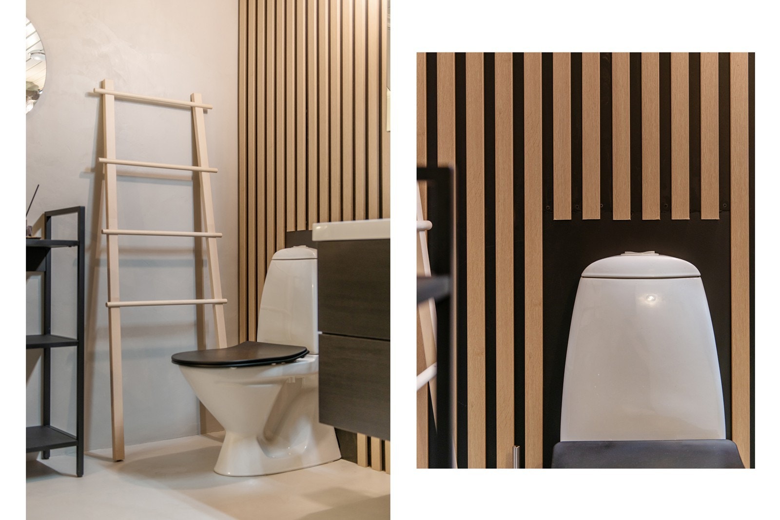 Badet i 1 etasje er pusset opp i moderne stil med spiler, myke farger og flott svart
innredning Galleribilde