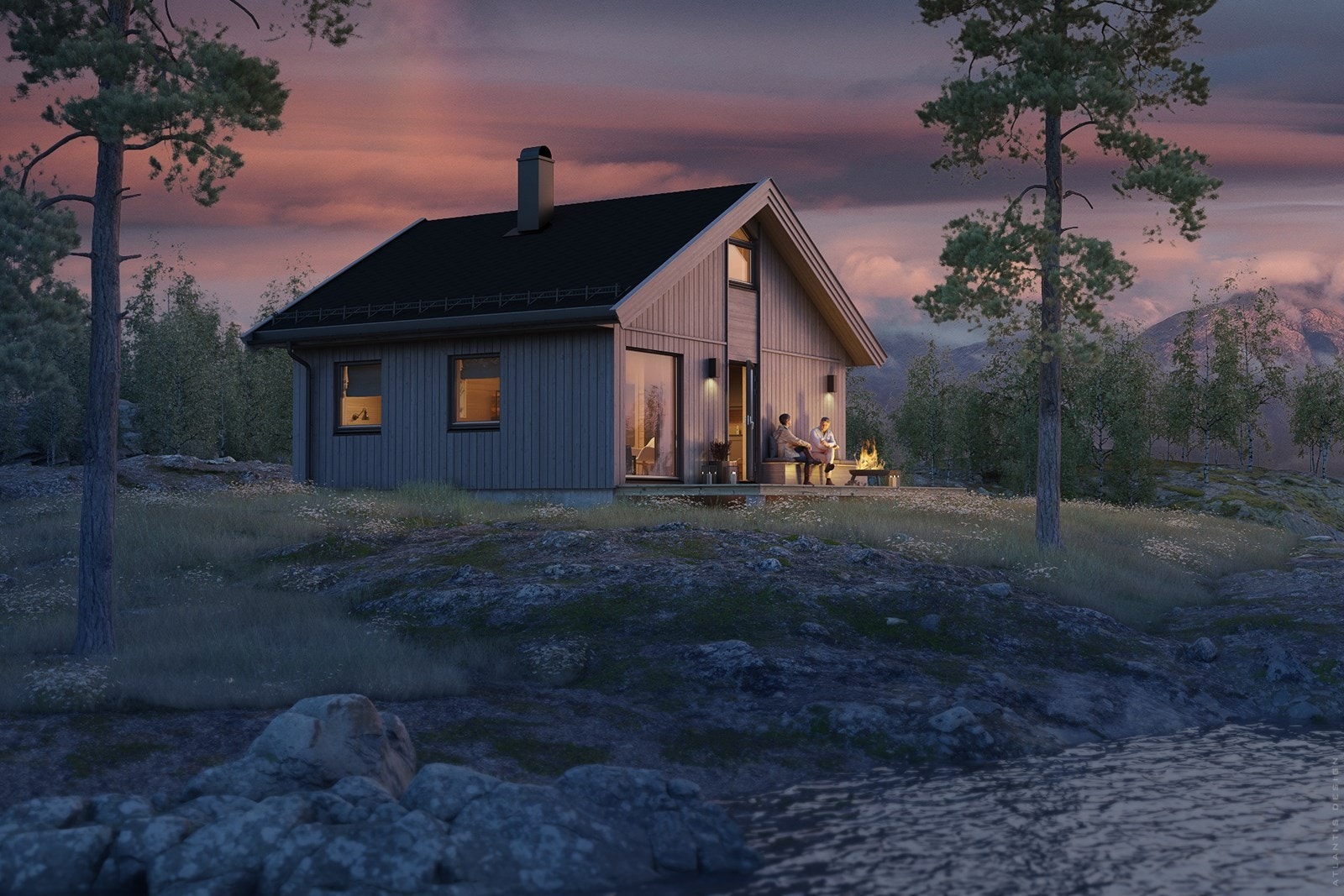 Illustrasjon fasade Smart 1. Denne er prosjektert på tomt 125 som er hele 3034kvm stor. Den største tomten på feltet er 4350kvm, noe som er helt unikt og må oppleves. Vi leverer torv på taket som standard på Killingtjern Panorama Galleribilde