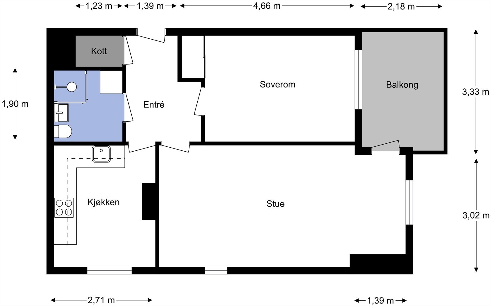 Dagens planløsning med mål. Galleribilde