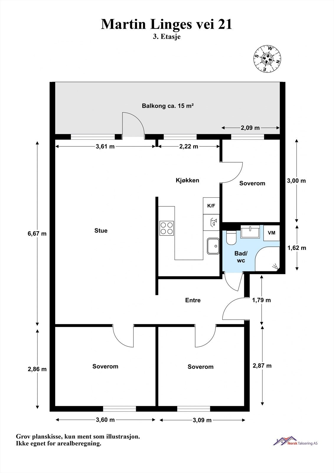 Martin Linges vei 21 - 3. Etasje planskisse. Galleribilde